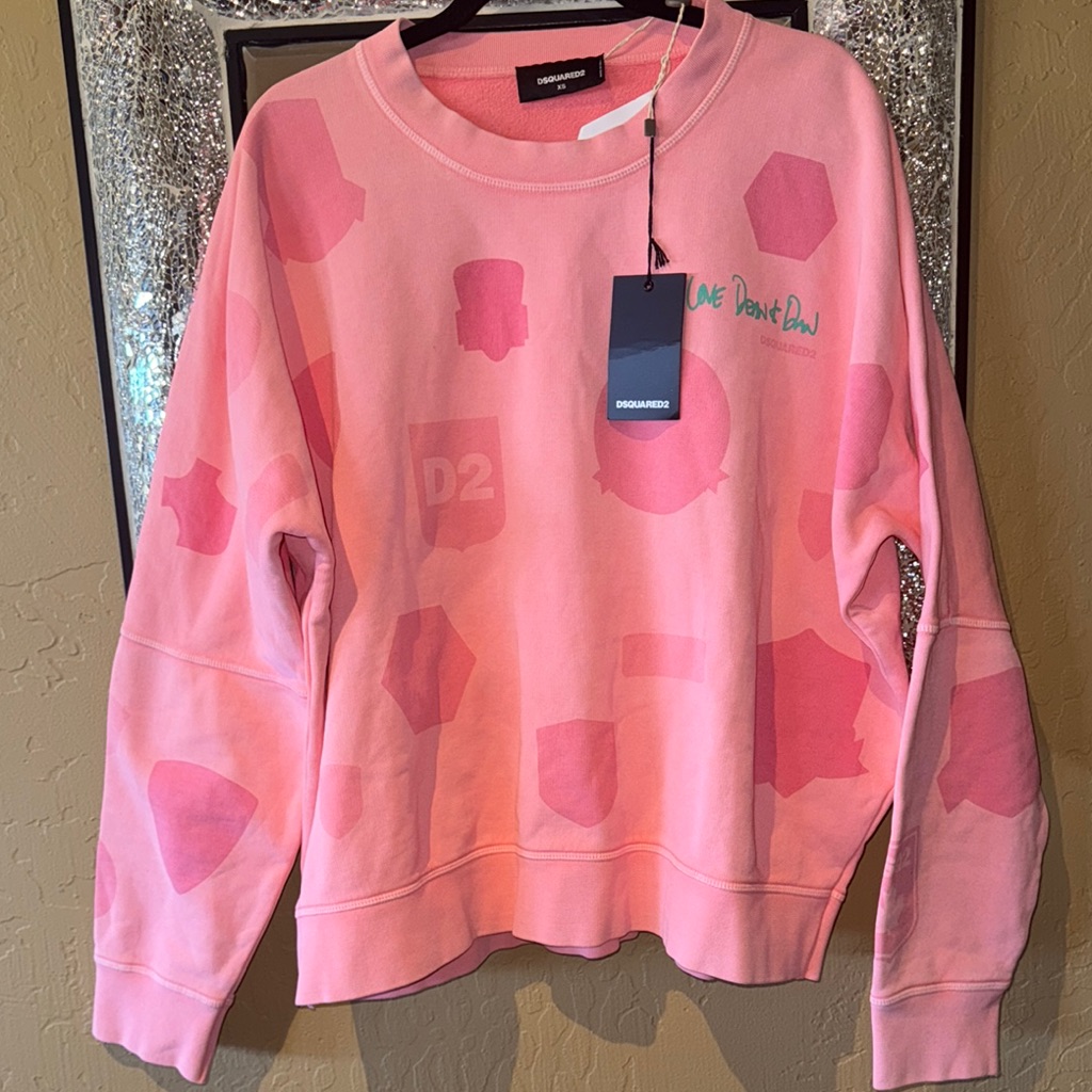 Dsquared2 Pink Graphic Sweatshirt, Nwt, Xs Fits Up To L/Xl